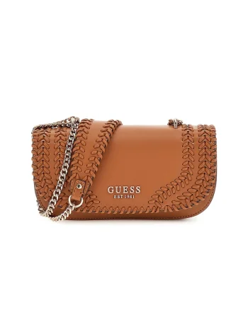 Geanta crossbody din piele ecologica cu bareta din lant, Maro scortisoara