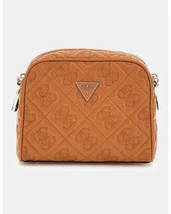 Geanta crossbody din piele ecologica cu model monograma, Maro scortisoara