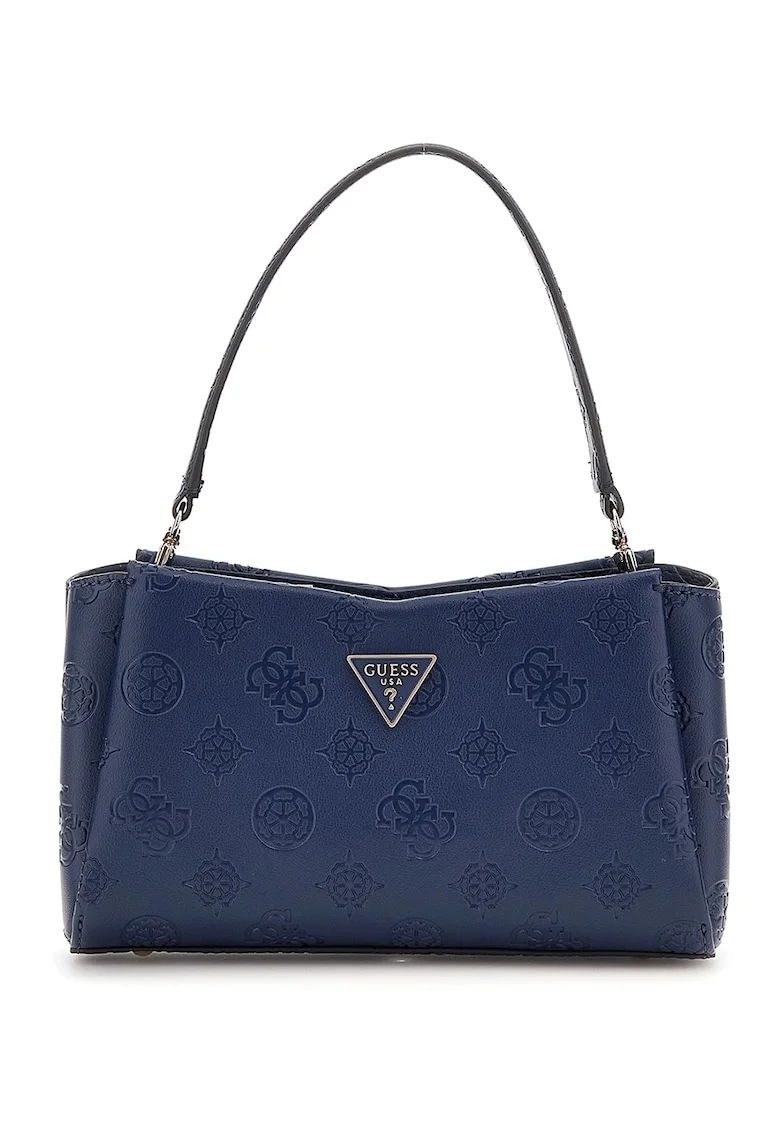 Geanta crossbody din piele ecologica cu model monograma, Bleumarin