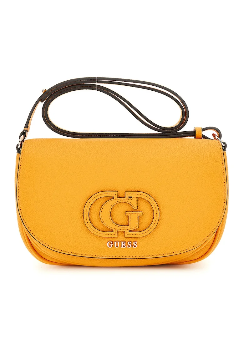 Geanta crossbody din piele ecologica cu logo metalic, Portocaliu