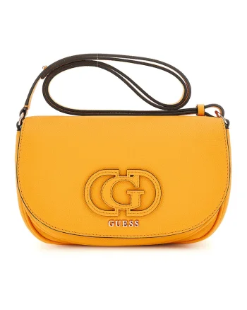 Geanta crossbody din piele ecologica cu logo metalic, Portocaliu