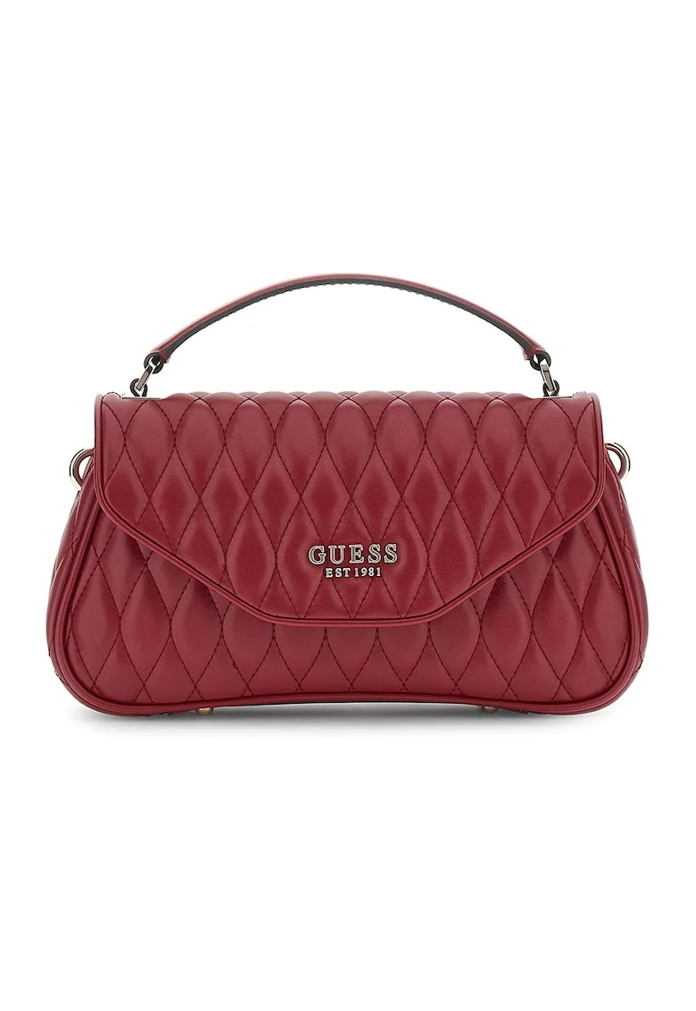 Geanta crossbody din piele ecologica cu aspect matlasat, Rosu inchis
