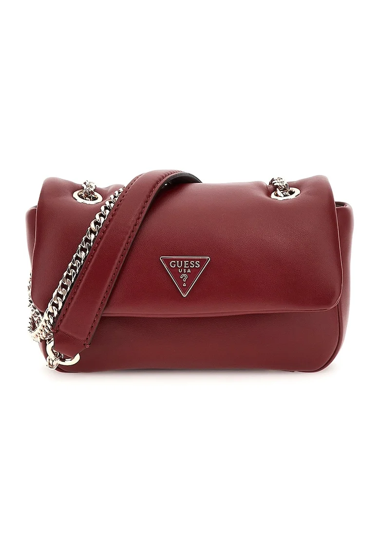 Geanta crossbody cu clapa si bareta din lant, Rosu/Rosu inchis