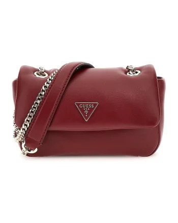Geanta crossbody cu clapa si bareta din lant, Rosu/Rosu inchis
