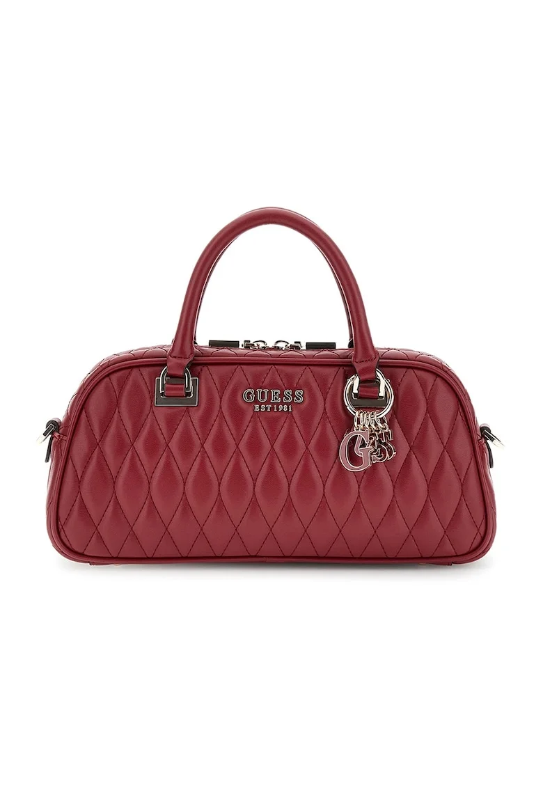 Geanta crossbody matlasata cu logo metalic, Galben/Rosu inchis