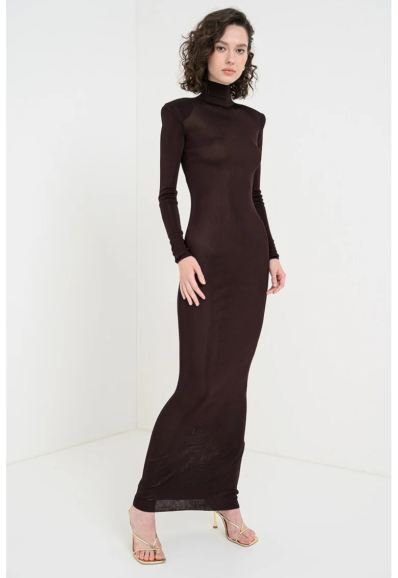 Rochie bodycon cu maneci lungi, Maro inchis