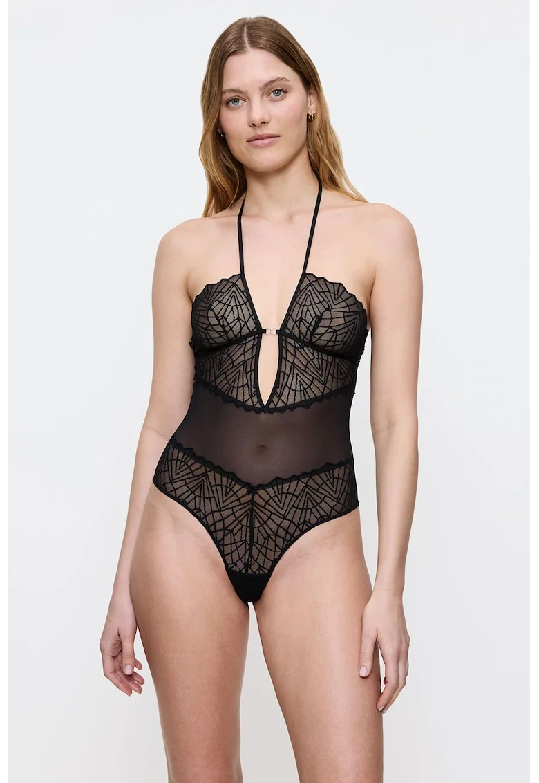 Body cu segmente din plasa Sexy Body, Negru