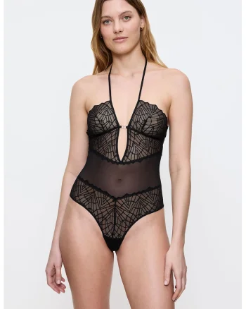 Body cu segmente din plasa Sexy Body, Negru