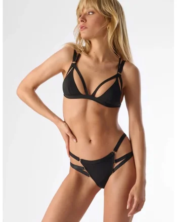 Slip tanga cu bretele laterale multiple, Negru