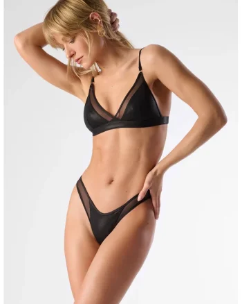 Sutien de baie cu detalii transparente, Negru