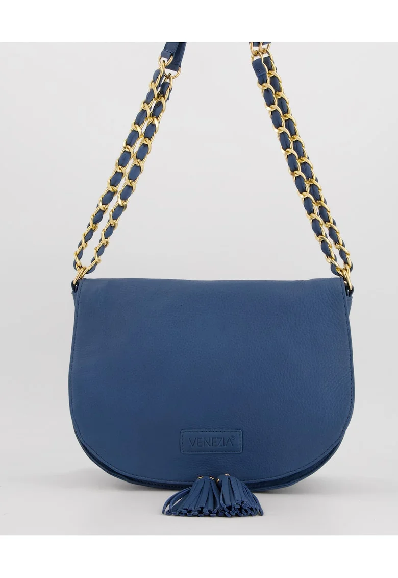 Geanta dama  crossbody, piele naturala, albastru deschis, 20x28x11cm, curea max 115cm