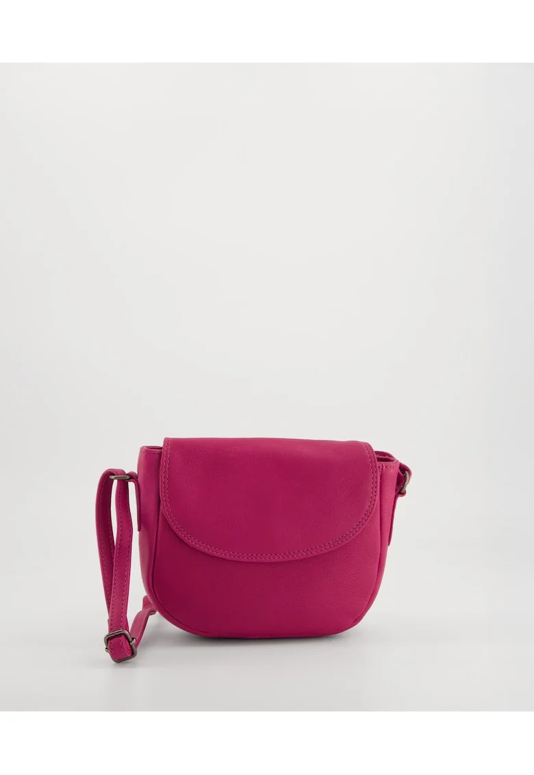 Geanta crossbody  din piele naturala si textil, roz, 20x16x5cm, curea max 165cm, 1 buzunar interior, 1 buzunar exterior