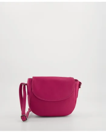 Geanta crossbody  din piele naturala si textil, roz, 20x16x5cm, curea max 165cm, 1 buzunar interior, 1 buzunar exterior
