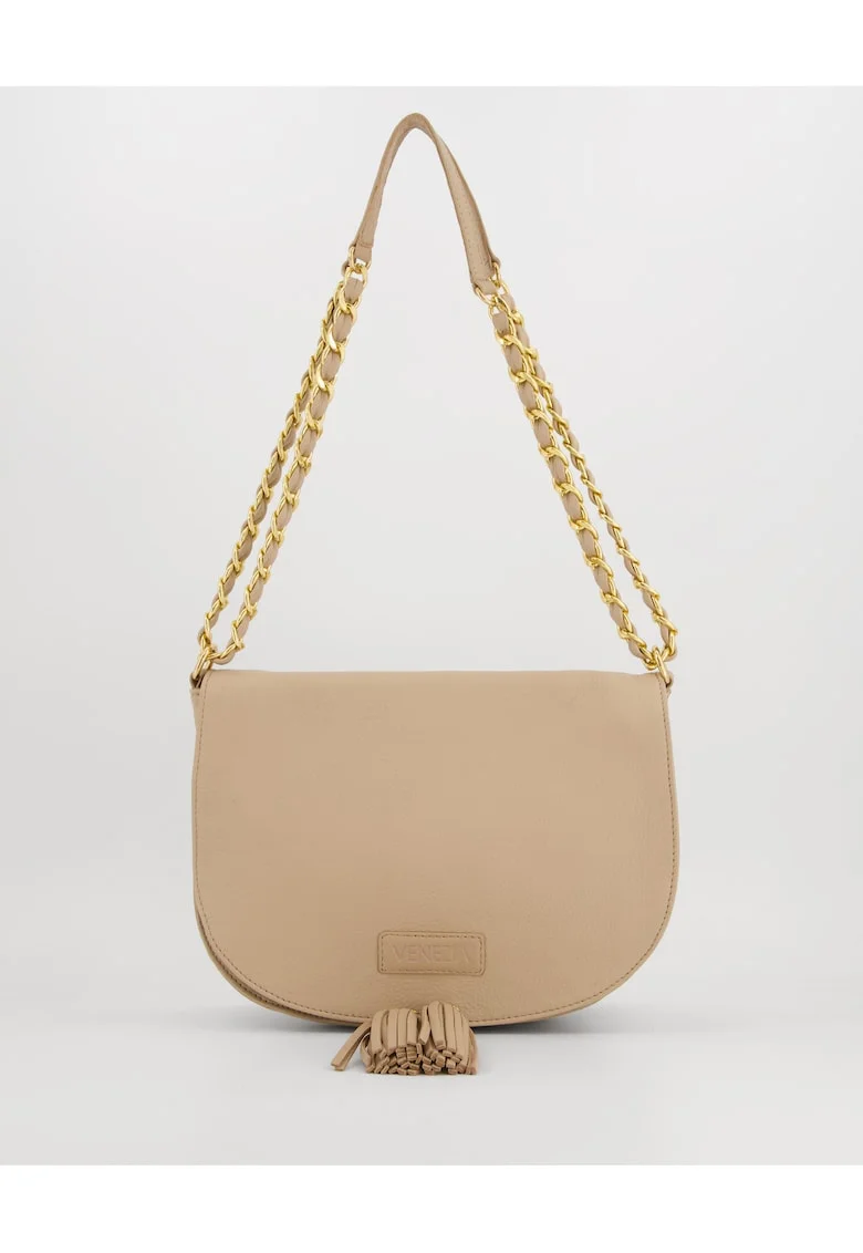 Geanta dama  crossbody din piele naturala, bej, 20x28x11cm, cu 2 buzunare interioare, curea max 115cm