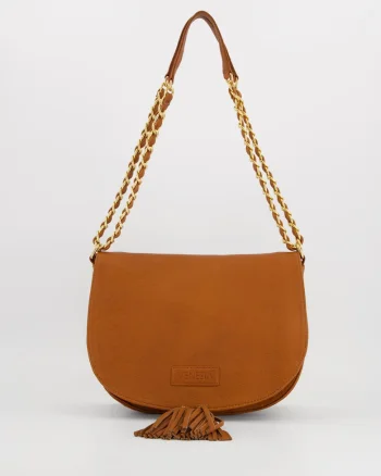 Geanta dama  crossbody, piele naturala, maro, 20x28x11cm, max. 115cm curea
