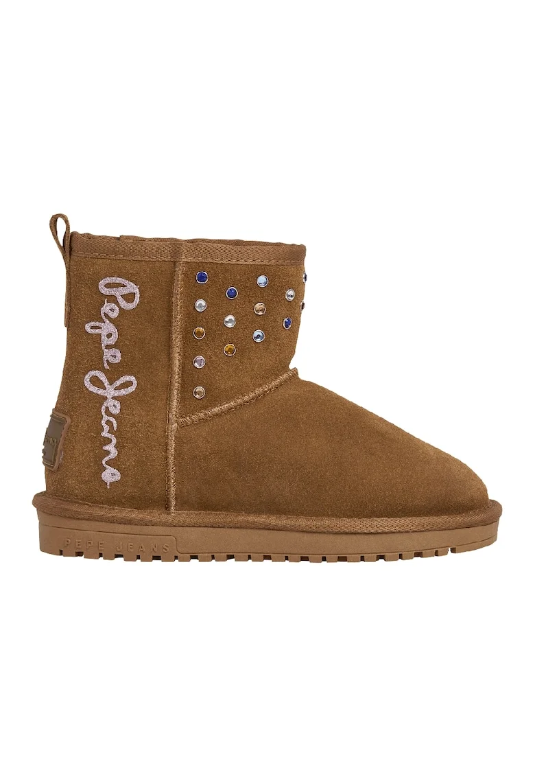 Ghete slip-on din piele intoarsa, Caramel/Argintiu
