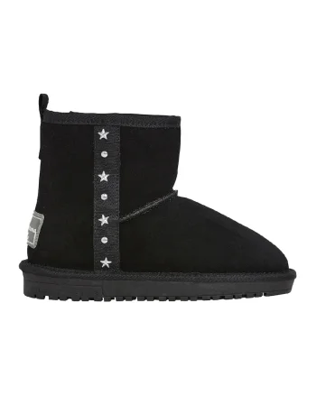 Ghete slip-on din piele intoarsa cu tinte, Negru
