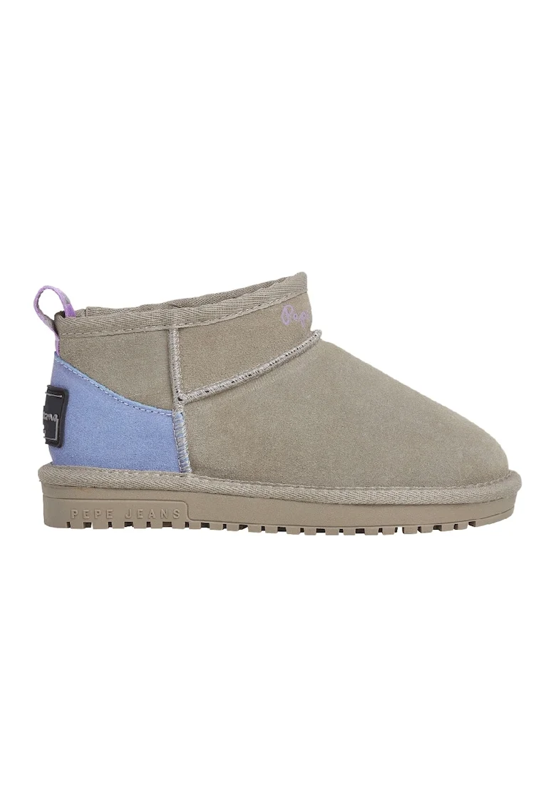 Ghete slip-on din piele intoarsa, Albastru lavanda/Maro taupe deschis