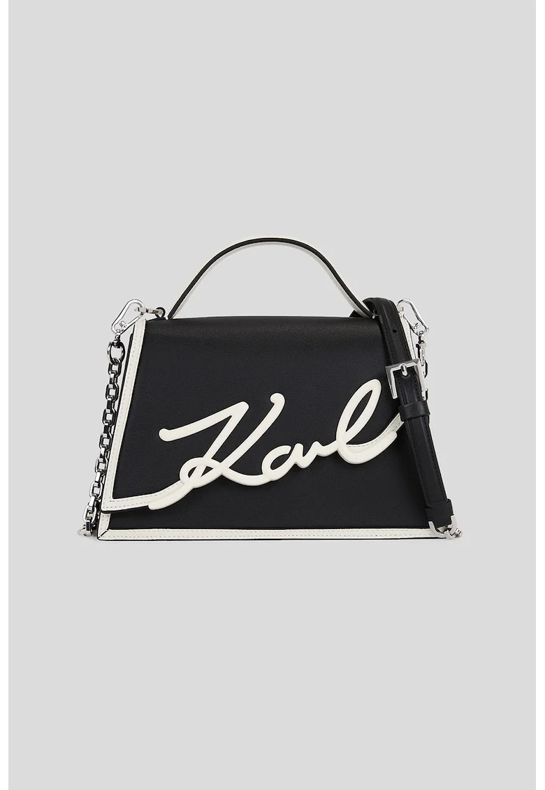 Geanta crossbody de piele cu logo supradimensionat, Alb/Negru