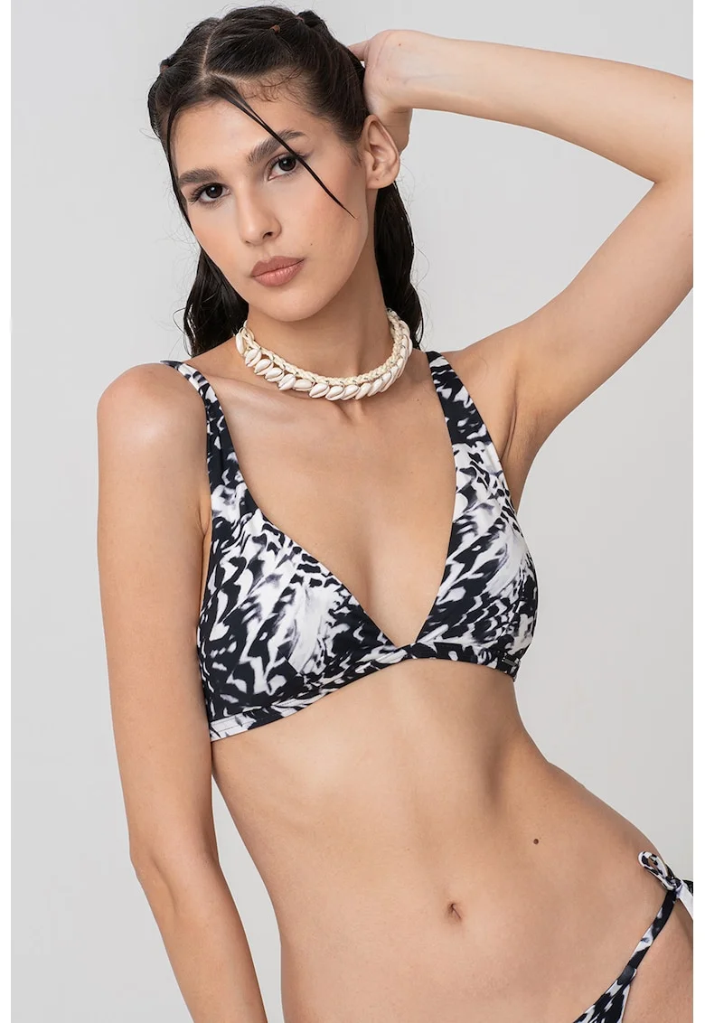Sutien de baie cu cupe triunghiulare, Alb/Negru