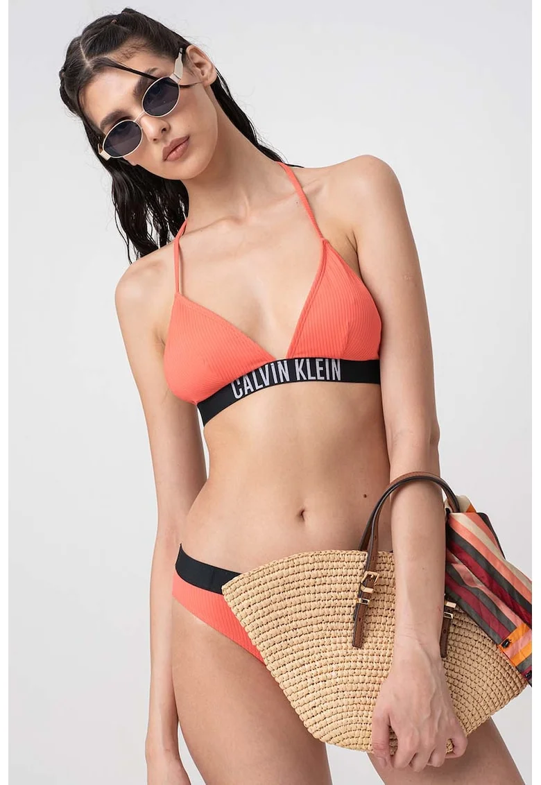 Sutien de baie triunghiular cu logo, Negru/Coral