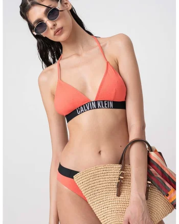 Sutien de baie triunghiular cu logo, Negru/Coral