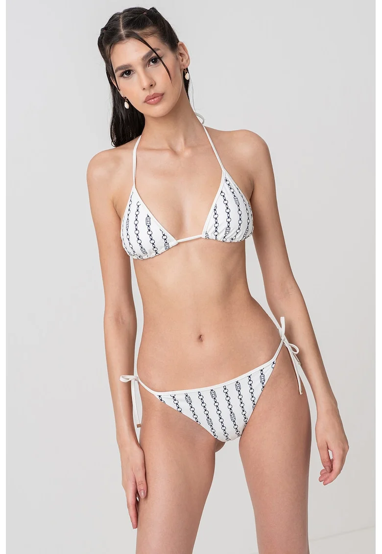 Slip brazilian cu prindere laterala, Alb/Bleumarin