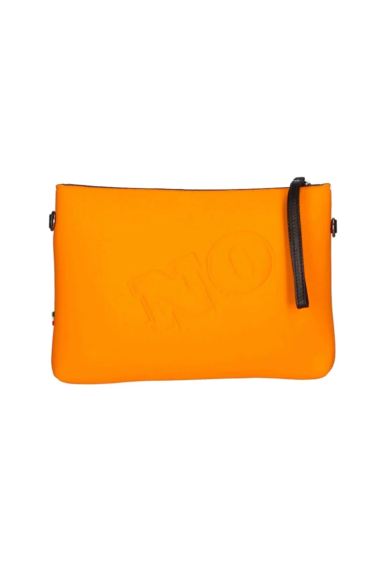 Geanta crossbody cu fermoar si text in relief, Portocaliu