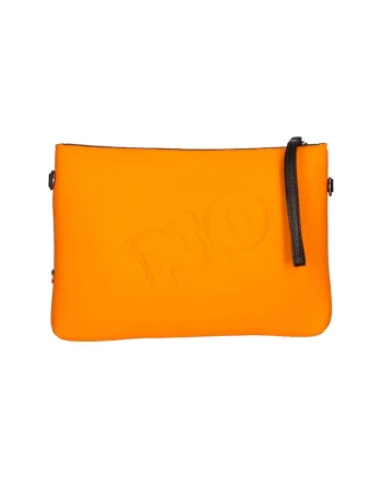 Geanta crossbody cu fermoar si text in relief, Portocaliu