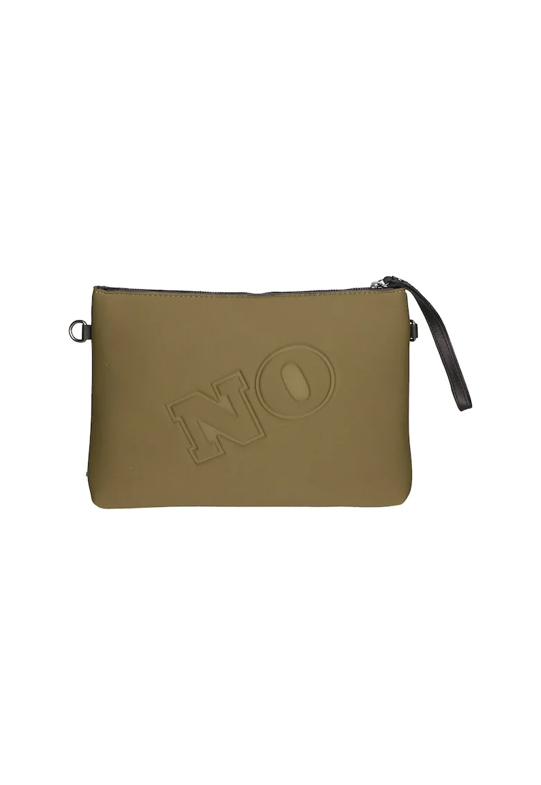 Geanta crossbody cu fermoar si text in relief, Maro taupe