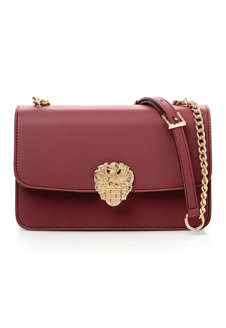 Geanta crossbody din piele ecologica cu bareta din lant, Rosu inchis