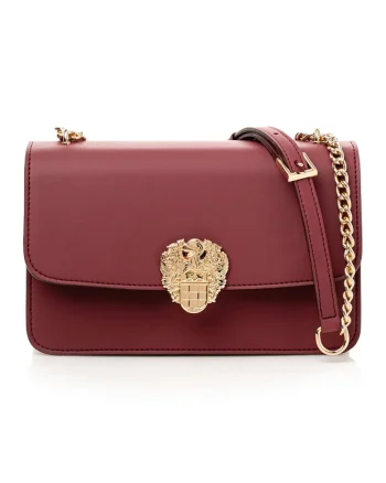 Geanta crossbody din piele ecologica cu bareta din lant, Rosu inchis