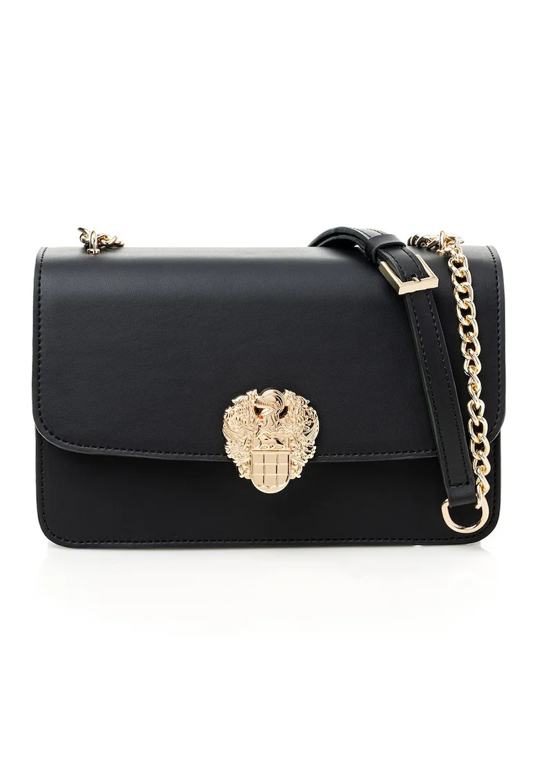 Geanta crossbody din piele ecologica cu bareta din lant, Negru