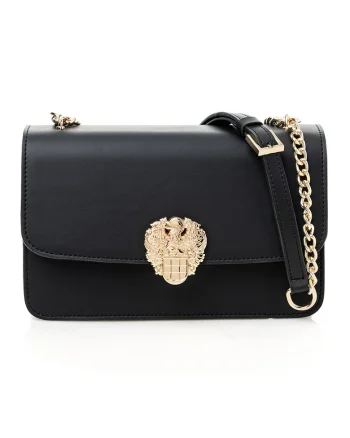 Geanta crossbody din piele ecologica cu bareta din lant, Negru