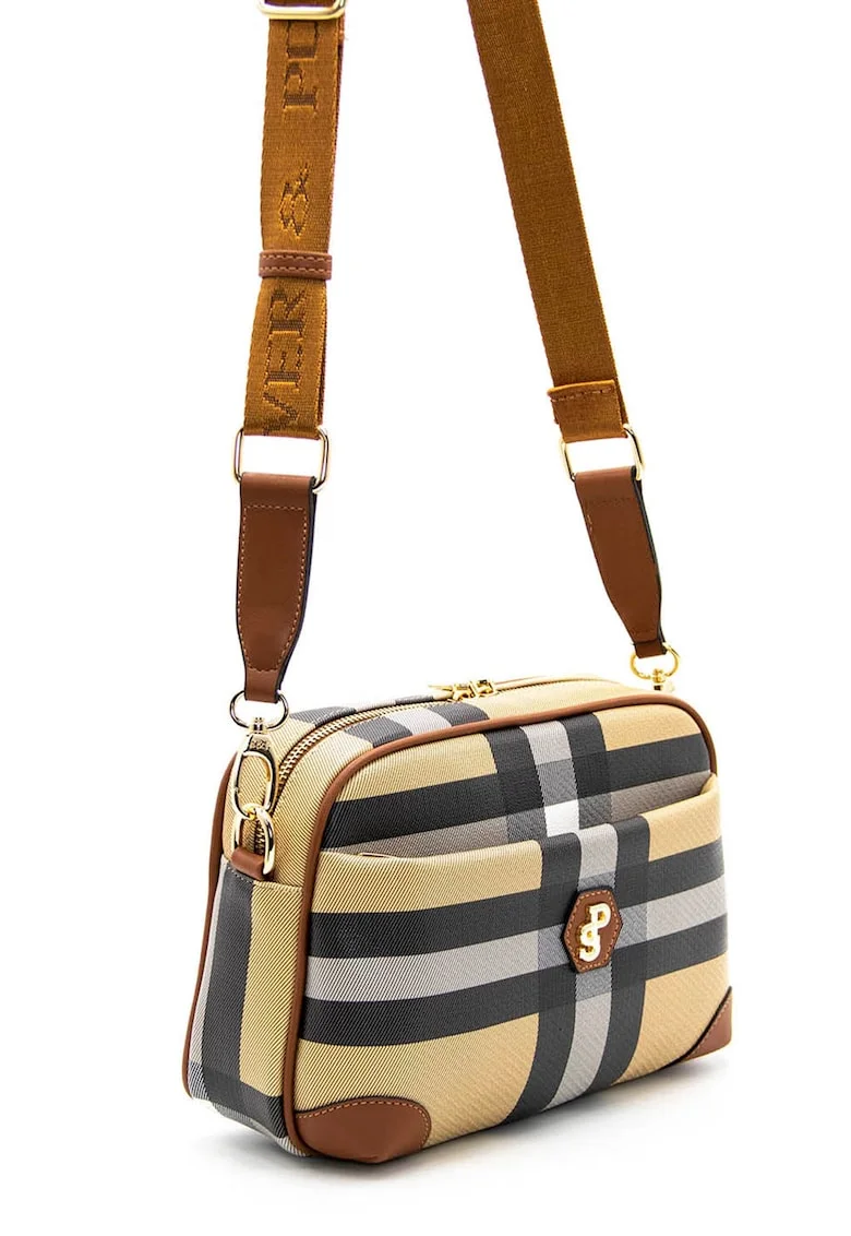 Geanta crossbody cu logo, Galben sofran/Gri inchis