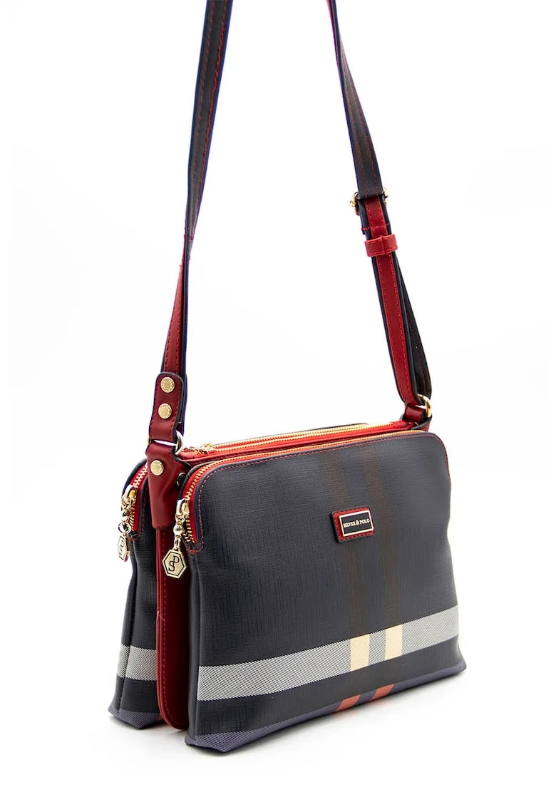 Geanta crossbody de piele ecologica cu model, Bleumarin