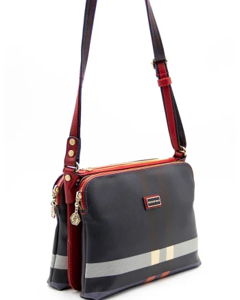 Geanta crossbody de piele ecologica cu model, Bleumarin