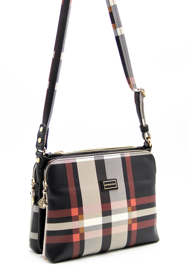 Geanta crossbody cu model, Alb/Bleumarin
