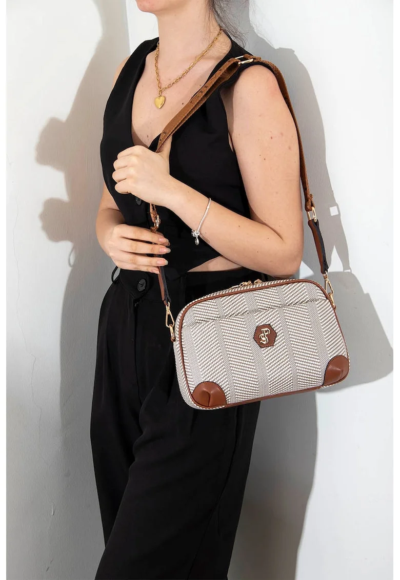 Geanta crossbody cu bareta detasabila, Alb/Maro