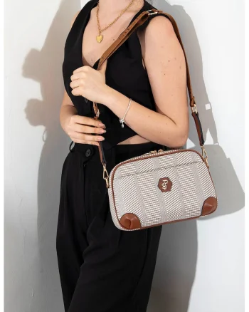 Geanta crossbody cu bareta detasabila, Alb/Maro