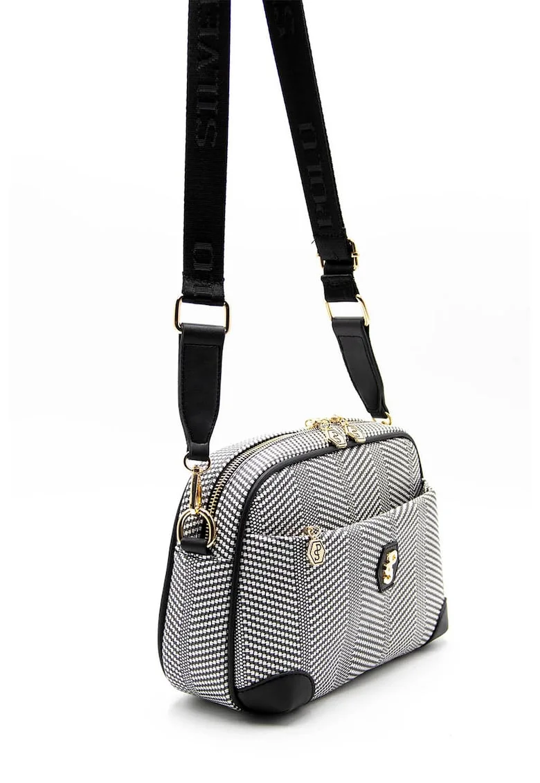 Geanta crossbody cu bareta detasabila, Alb/Negru