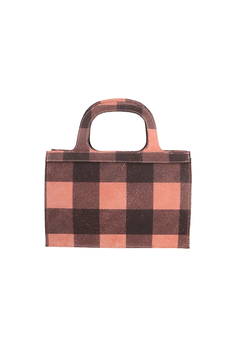 Geanta crossbody de piele intoarsa in carouri, Coral