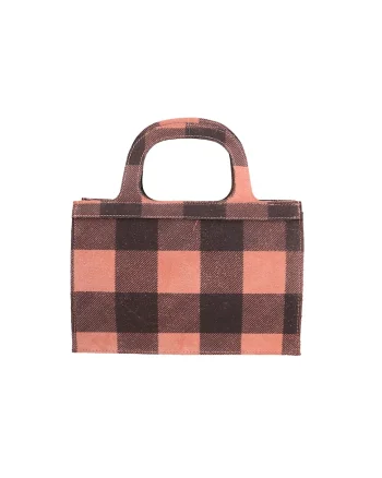 Geanta crossbody de piele intoarsa in carouri, Coral
