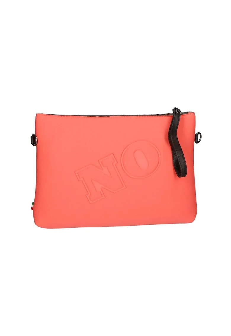 Geanta crossbody cu fermoar si text in relief, Coral