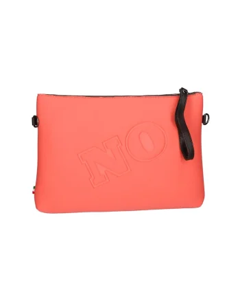 Geanta crossbody cu fermoar si text in relief, Coral