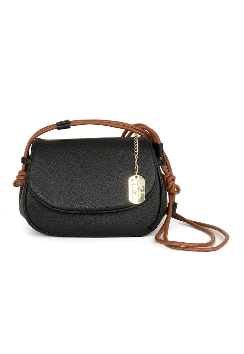 Geanta crossbody din piele cu aspect texturat, Negru/Maro