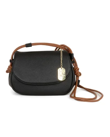 Geanta crossbody din piele cu aspect texturat, Negru/Maro