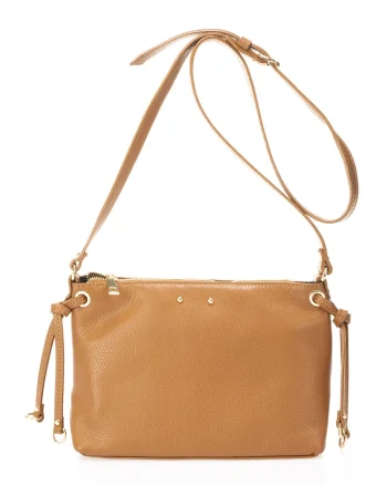 Geanta crossbody de piele cu fermoar, Caramel