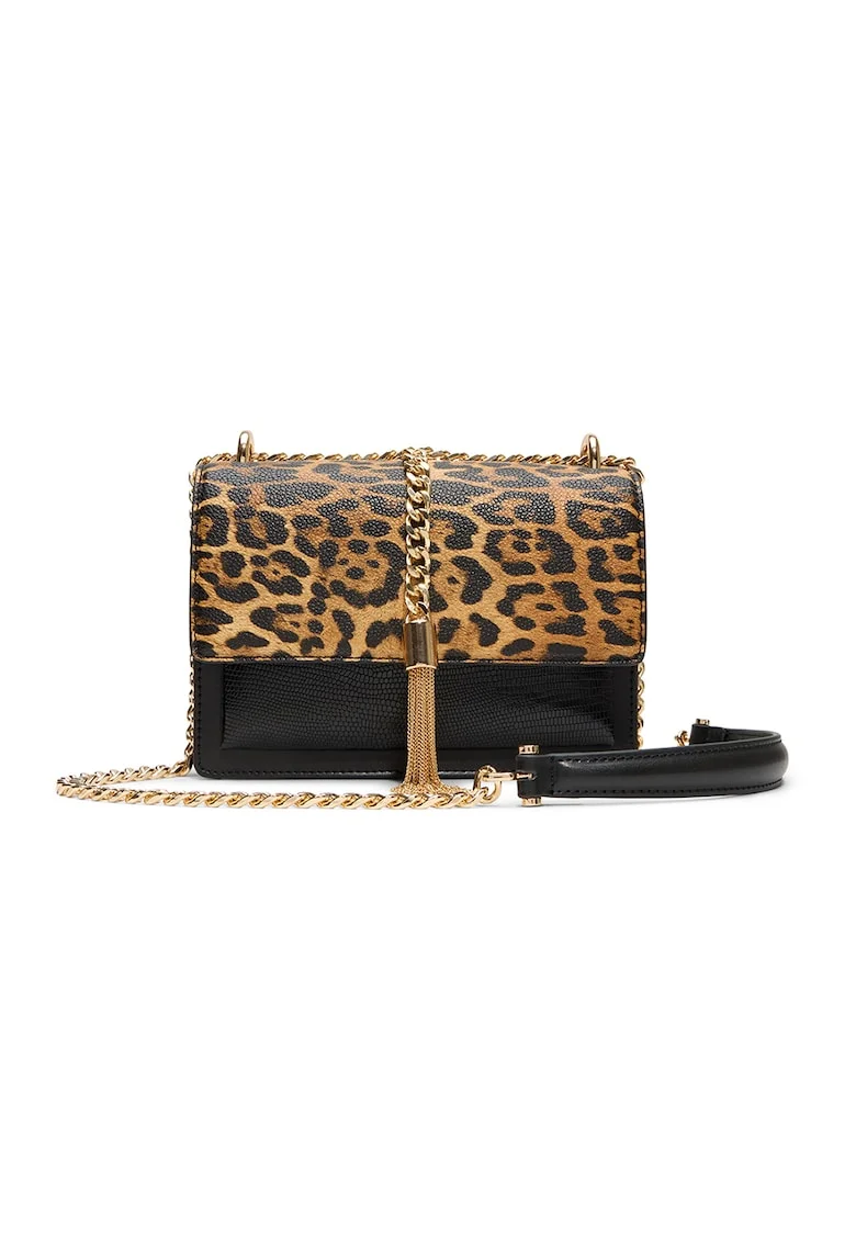 Geanta crossbody din piele ecologica cu animal print Miyabel, Maro inchis/Negru/Bej deschis