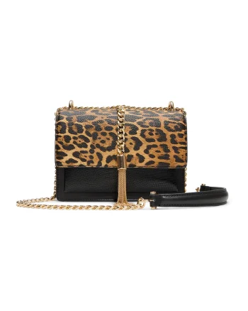 Geanta crossbody din piele ecologica cu animal print Miyabel, Maro inchis/Negru/Bej deschis